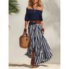 Conjunto Náutico para Vacaciones con Top de Hombros Descubiertos y Falda Larga con Abertura para Mujer