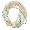 Magnetic Clasp Pearls Chain Necklace Floral Satins Scarf Elegant Silk Skinny Narrow Neckerchief for Fashionable Women