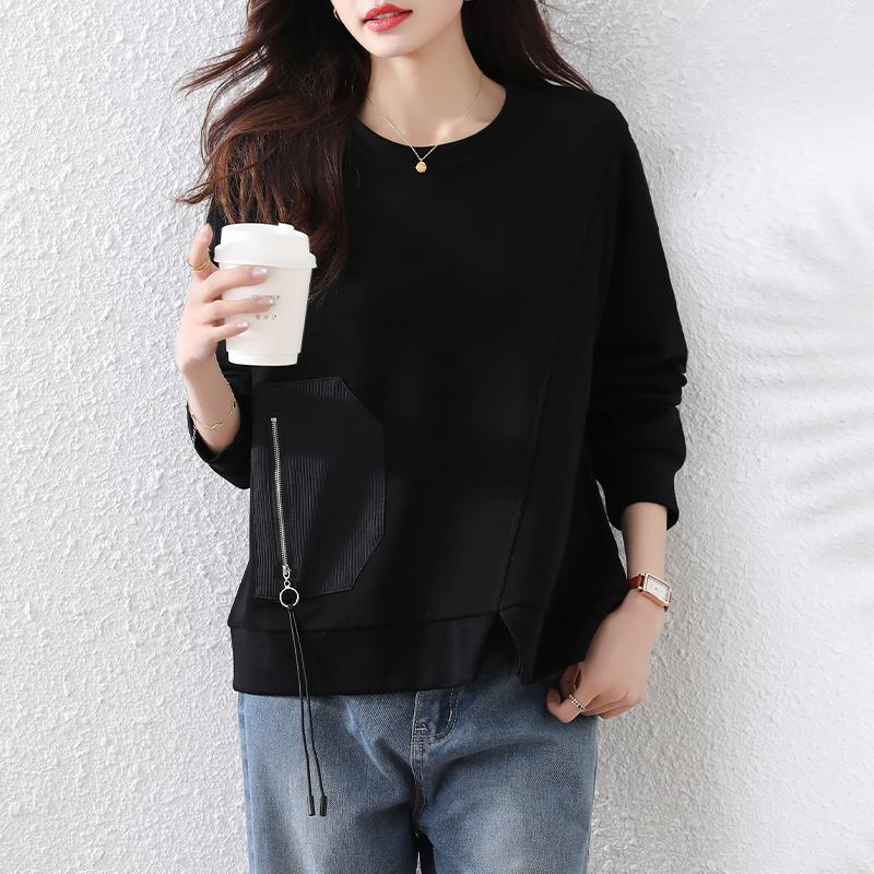 DIMANAF 2025 Autumn Plus Size Women Hoodies Shirts Long Sleeve T-shirt Loose Casual Tops Tees Black