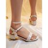 Sandals Women's Summer New Soft Leather Versatile Medium Heel Thick Heel One Line Buckle Fairy Style Roman High Heels Women's Shoes