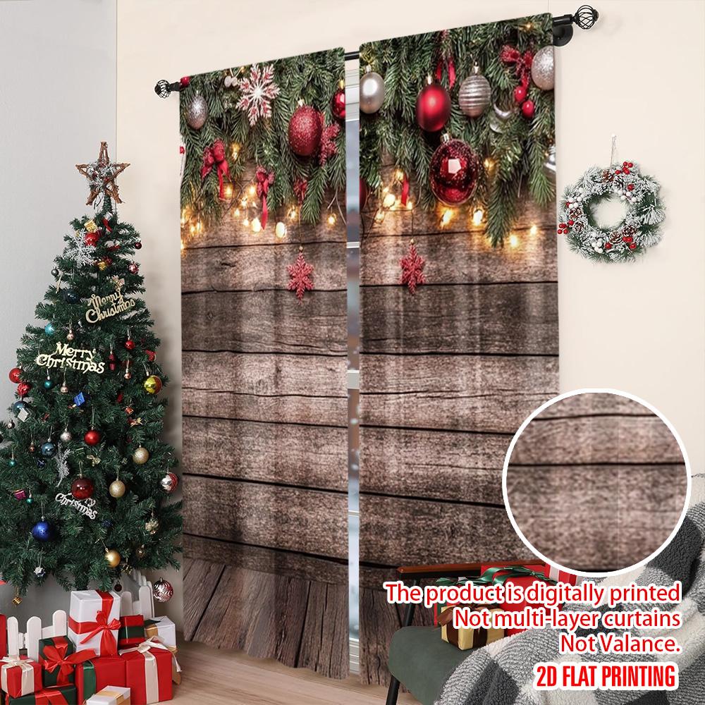 2pcs 2D Flat Printing Merry Christmas Popular Drapes Christmas Background Country Christmas Versatile Durable Polyester Without