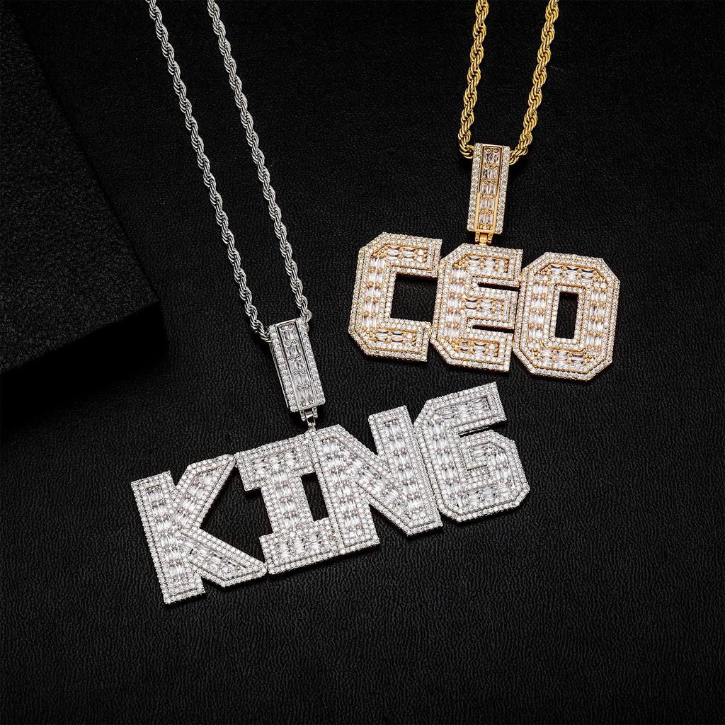 Jin'ao European & American Hip Hop Letter Pendant Spiked Double-Layer Diamond Men's Necklace