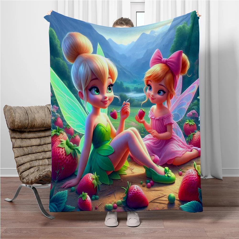 Disney Cartoon Tinker Bell Flannel Blanket Warm Soft Throw Thick Picnic Blankets for Bed Bedspread Sofa Decor Kids Boy Girl Gift