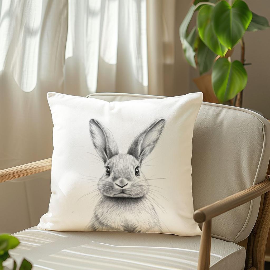 1Pc Sketch Rabbit Printed Throw Pillow Cover, Suitable For Sofa,Bedroom,Living Room,Study Room,A Healing Gift For Rabbit Lovers.