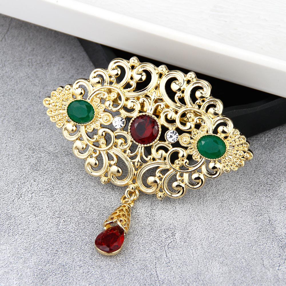 Sunspicems Fashion Arabic Flower Caftan Brooch Pins For Women Gold Morocco Algeria Wedding Jewelry Crystal Bijoux Gift