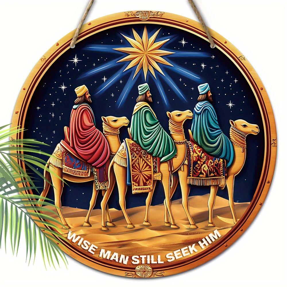 1pc Epiphany Day Three Kings Wooden Hanging Sign Nativity Scene Decor for Christmas Decor Spiritual Blessings Christmas Wall Art Decoration Door 20cm