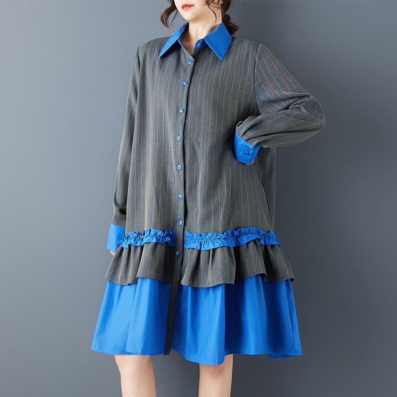 Long sleeve Plus size  vintage patchwork new in dresses for women casual loose spring autumn midi shirt dress