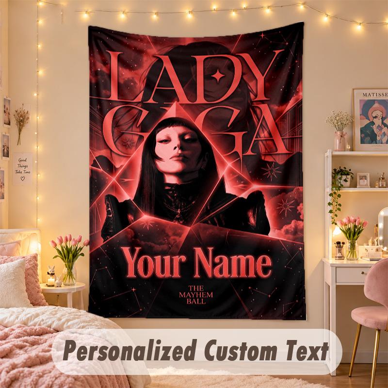 Custom Personalized Tapestry,Lady Gaga Print Custom Name Text Wall Art Hanging for Bedroom