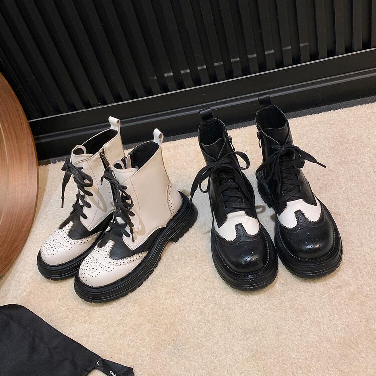 Winter Color Matching Short Boots Thick-soled Muffin British Style Large Size European and American Martin Boots Women