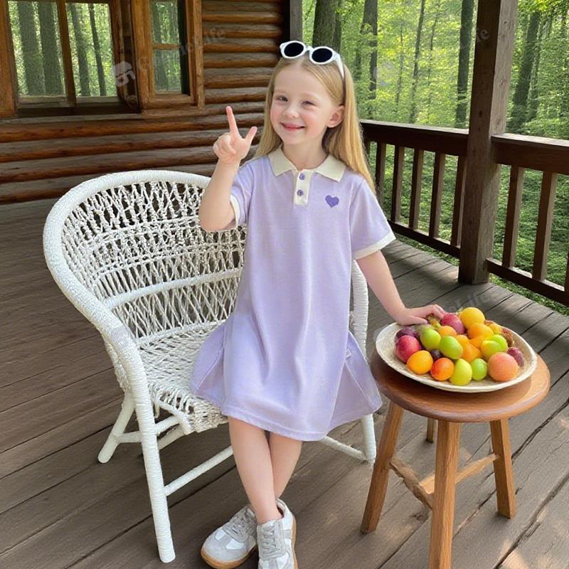 

Платье-поло для девочек летнее с коротким рукавом фиолетовое А-силуэта в корейском стиле новая мода однотонное с воротником 130cm