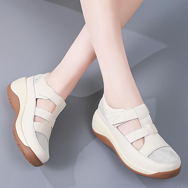 Women's Chunky-Soled Sandals 2025 New Arrival Summer Versatile Velcro-Closure Perforated Shoes Soft-Soled Comfortable Mom Shoes