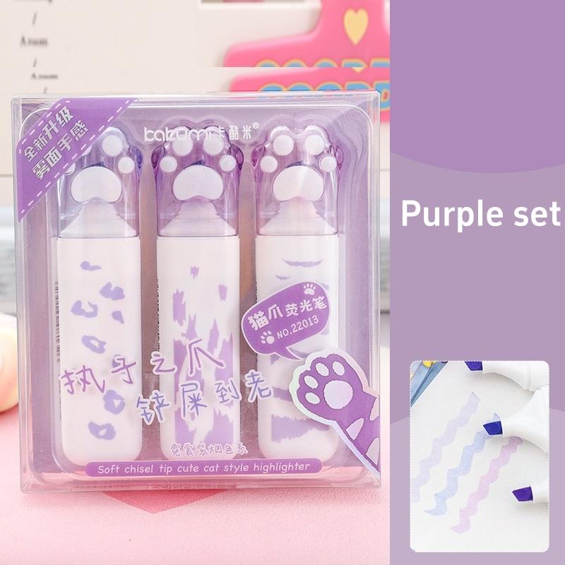 

3pcs Cat Paw Color Highlighter Pens Set Kawaii Design Gradient Fluorescent Marker Liner for Drawing Highlighting School A7779