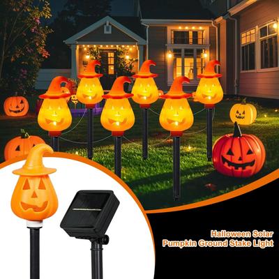 Solar Pumpkin Lights Outdoor Halloween Solar Pumpkin Ground Stake Light Orange Garden Decorations Pathway Ground Insert Display