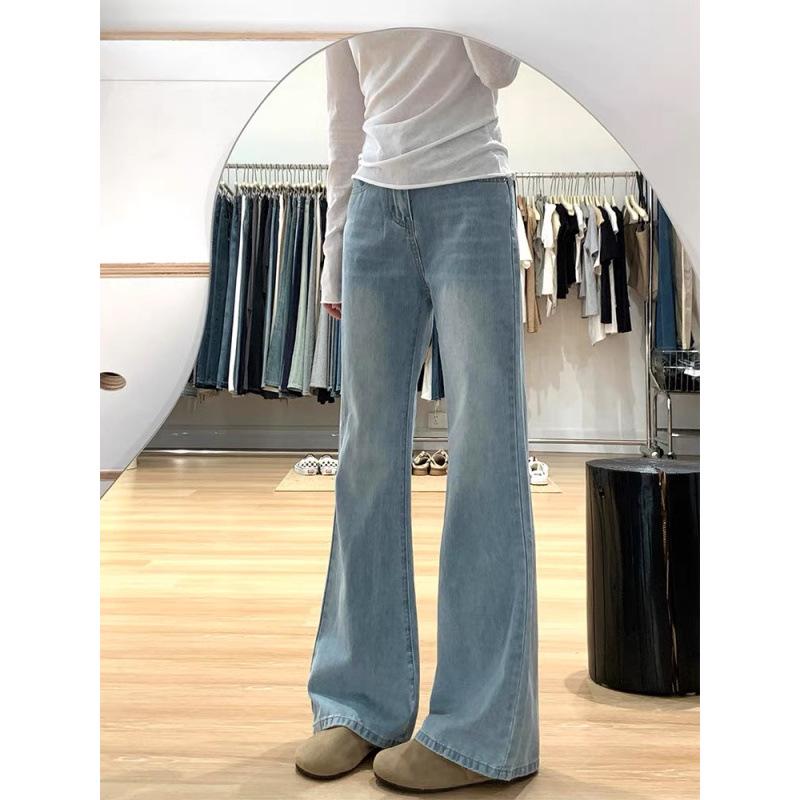 

Light Blue Women s Plus Size Tencel Bell Bottom Jeans - High-Waisted, Slimming, Summer Thin Style XL светло-синий