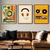 Vintage Music Art Phonograph Radio and Headphones Vinyl Records Cassette Tapes Retro Music-Themed Canvas Posters Music Decor
