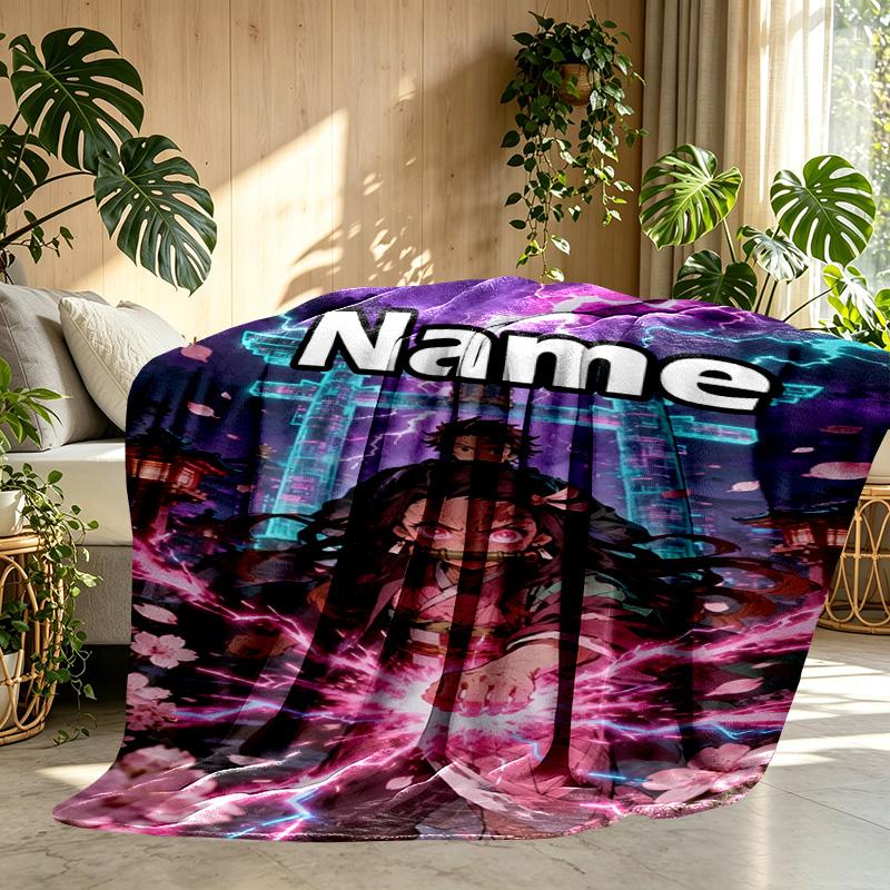 Custom Name Personalized Demon Slayer Print Blanket, Home Decor, Bedroom, Sofa, Camping, Couch, Gifts for Birthday ChristmasEnthusiasts