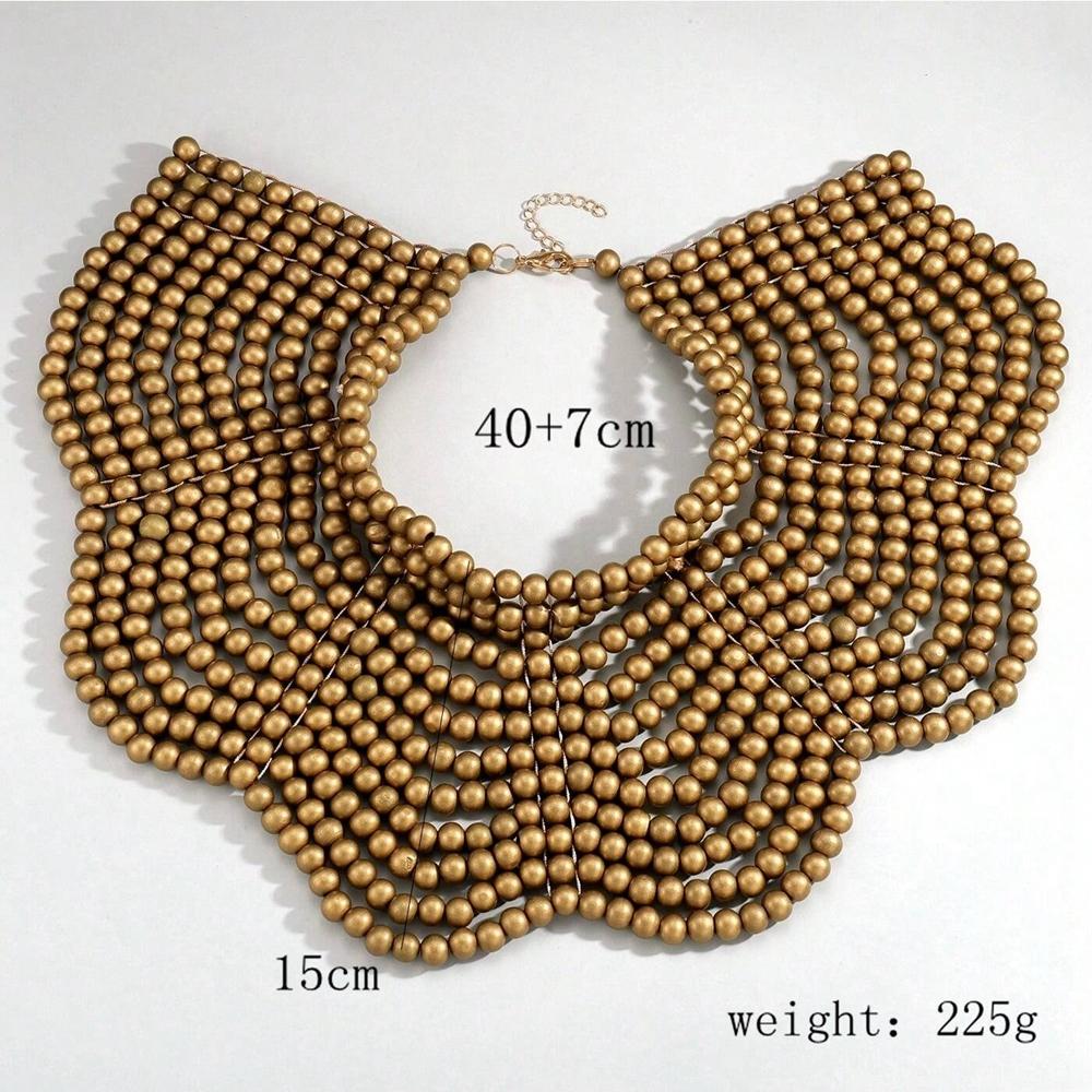 Fashion Bohemian Handmade Wooden Bead Woven Bib Necklace Statement Jewelry Women's Vacation Party Accessories