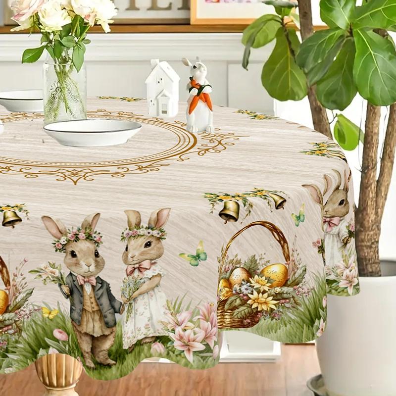 Rustic Easter Tablecloth Bunny Eggs Table Cover Farmhouse Easter Decorations for Home Kitchen Dining Spring Garden Tablecloth