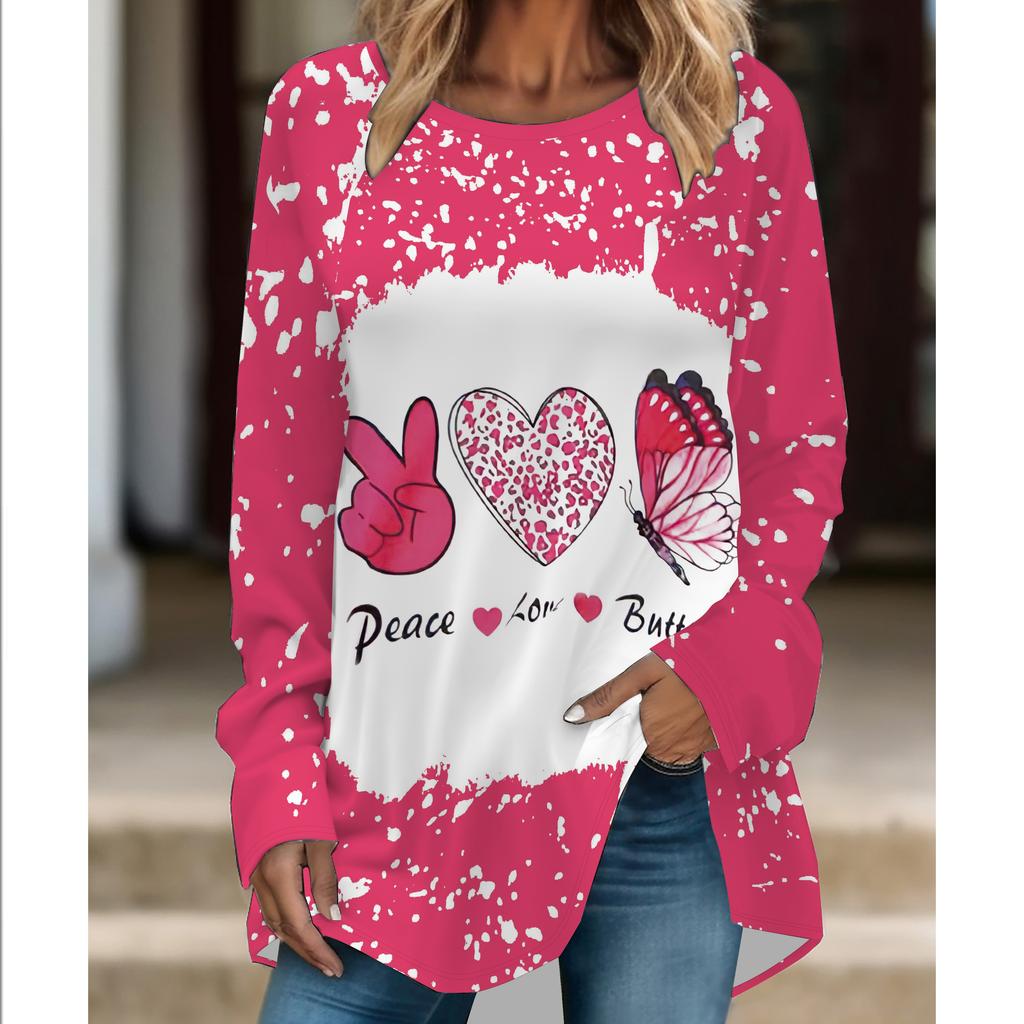 Übergröße Damen Modische Persönlichkeit Leopardenmuster Bequemes Langarm Rundhals T-Shirt Lässige Weite Mittellange T-Shirt Oberteile