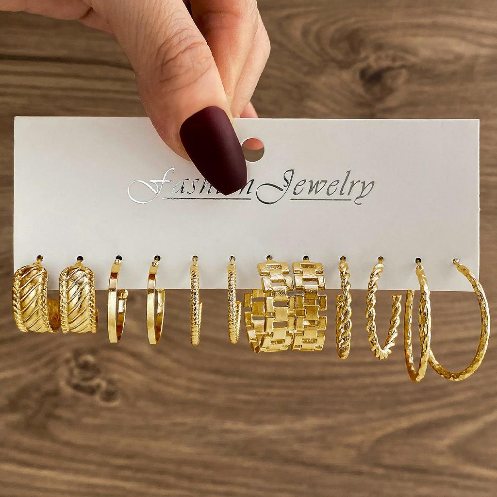 Геометрические многослойные серьги с жемчугом типа C, серьги-гвоздики, 6 пар, набор сережек-карт, комбинированные женские