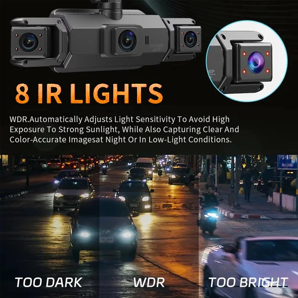 2025 New Car Dash Cam 4 Channel Driving Camera with WiFi 1080P Front Left Right Rear Night Vision Loop Recording Black Box Car Assecories