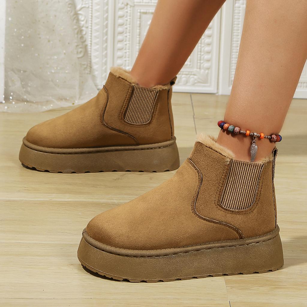 Fashion Winter Women Short Plush Warm Snow Boots Casual Shoes New Suede Fur Chelsea Ankle Boots Flats Platform Ladies Shoes