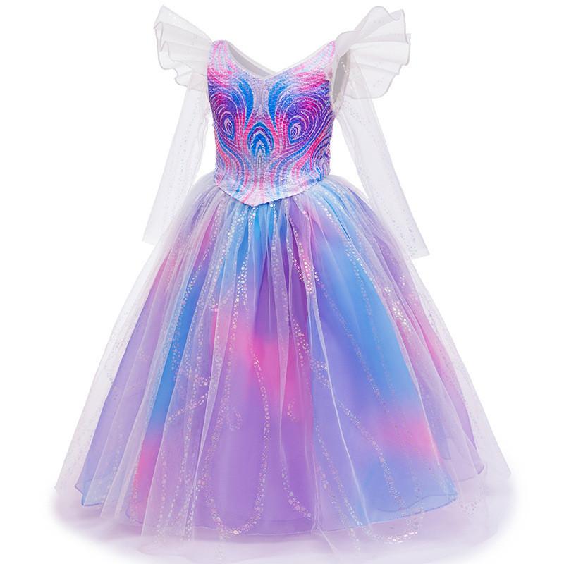 Kids Girls Witch Long Sleeves Princess Mesh Tutu Dress Princess Halloween Cosplay Costumes