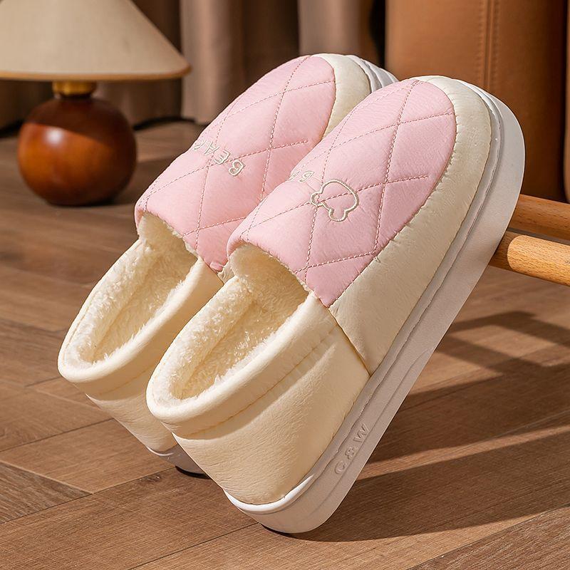 Women s cotton slippers men s winter bag heel home indoor warm waterproof large size wool cotton shoes women s autumn and winter 36-37