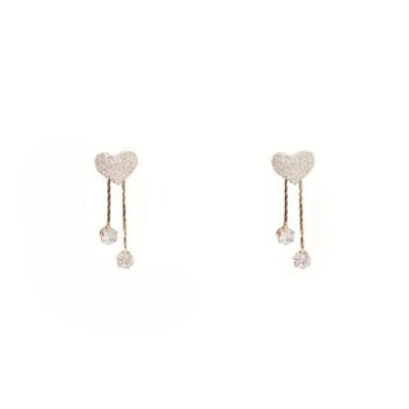 Exquisite Shining Inlaid Zirconia Love Tassel Earrings Women's Fashion Light Luxury Temperament Wedding Banquet Zircon Gifts