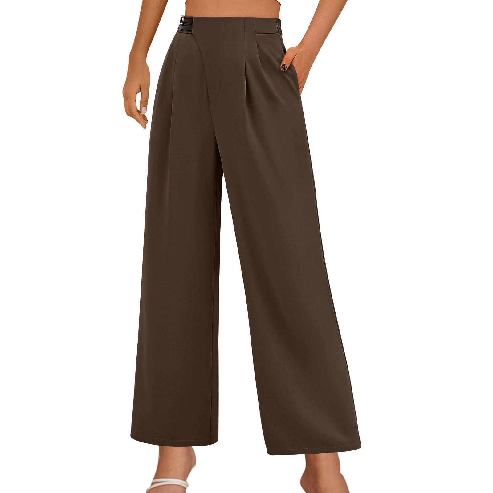 

Women s Color Fashion High-waisted Business Casual Work Straight Leg Wide Leg Suit Pants With Pockets S кавовий