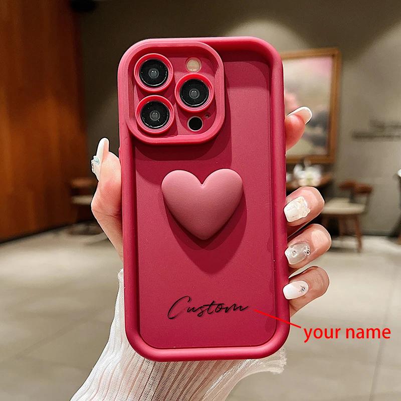 Personalized Custom Name Cute Love Heart Case For iPhone 16 15 14 13 12 11 Pro Max X XS 7 8 Plus Luxury Silicone Candy DIY Cover
