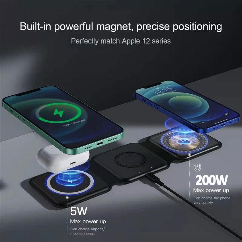 100W 3 In 1 Magnetic Portable Wireless Charger Pad for iPhone 14 13 12 XR Pro Max Apple Watch AirPods Fast Charging Dock Station