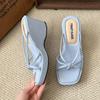 Designer Summer Women Wedges Heel Clip Toe Slippers Concise Narrow Band Slide Ladies Outdoor Party Dress Sandalias
