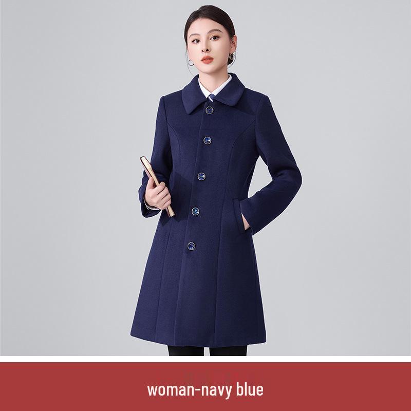 Women's Mid-Length Woolen Coat with Cotton Padding - Unisex Workwear for Autumn and Winter