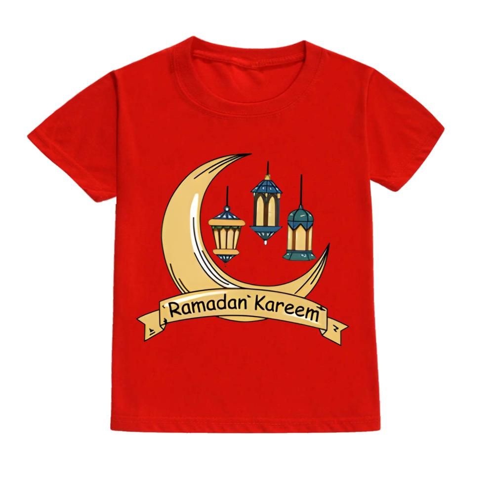 Ramadan&Moon Graphic Print Kids T-shirts Round Neck Boy Girl Tee Tops Short Sleeves T-shirt Summer Sports Child Clothing