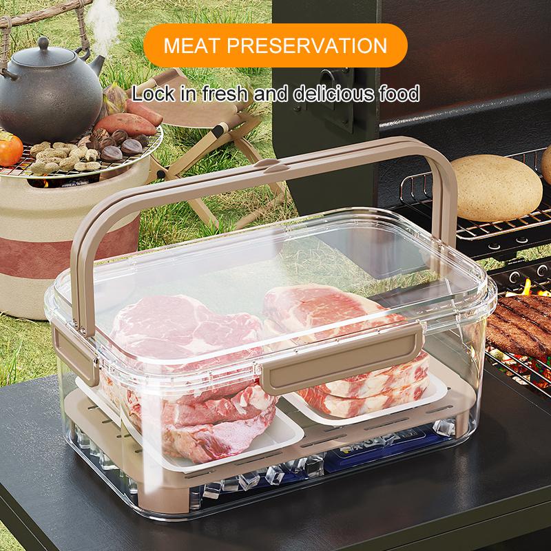 Portable Food Storage Container Large Capacity Airtight Freshness Box with Drain Plate for Outdoor Picnic Camping Use