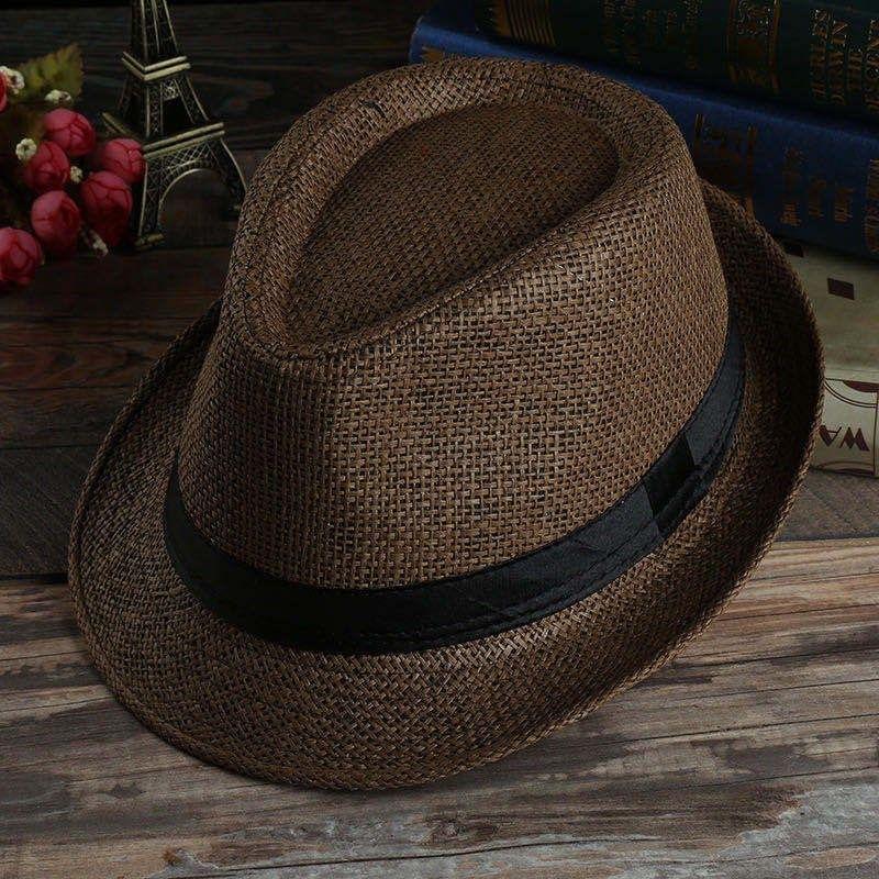 Summer Straw Hat Men's Outdoor Sun Hat Breathable Beach Hat British Performance Jazz Hat Children's Gentleman's Top Hat