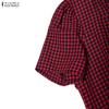 ZANZEA Womens Square Collar Short Sleeve Casual Grid Print Dress