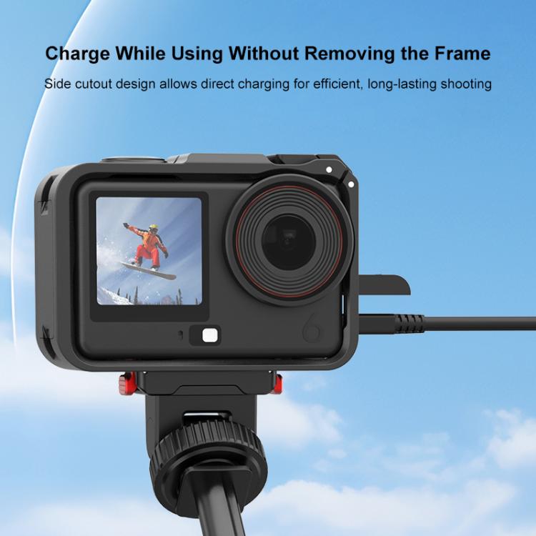 For DJI Osmo Action 6 PULUZ Plastic Cage Vertical-Horizontal Expansion Adapter Frame with Cold Shoe (Black)