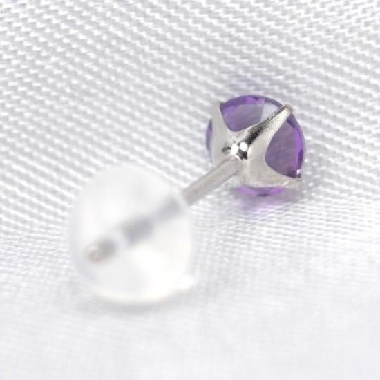 Pt900 Platinum 4mm Stud Earrings with February Birthstone Amethyst (Pair)