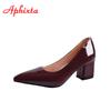 Fashion Aphixta 5cm Square Heels Patent Leather Red Pumps Shoes Woman Classics Pointed Toe Dress Official Pumps Party Plus Size 49 50
