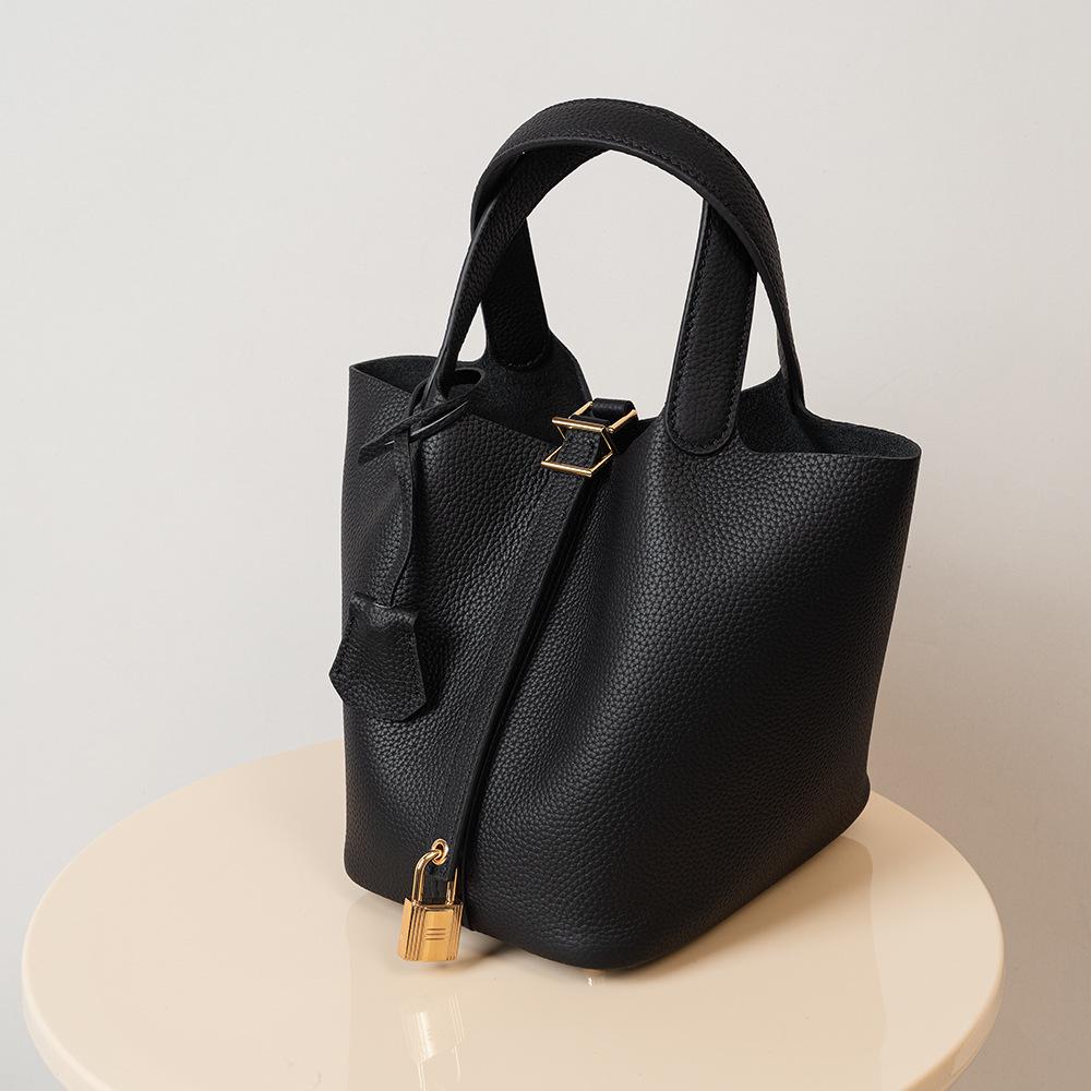 Luxury Genuine Leather Women's Bucket Bag - Elegant Bride's Wedding Handbag
