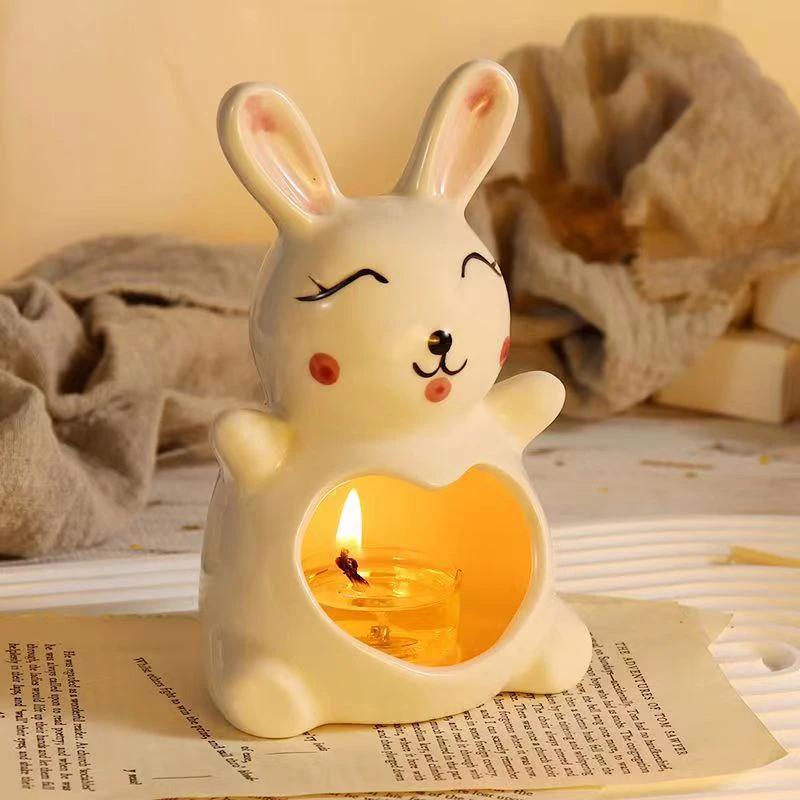 Ceramic Halloween Ghost Candle Holder Cute Rabbit Figurine Scented Candle Holder Home Table Candlestick Decorative Ornaments