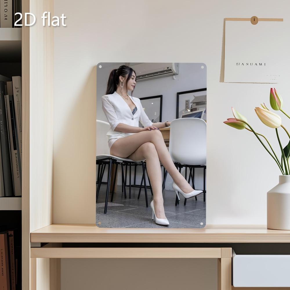 2D Metal Wall Art: Weatherproof Iron Plaque, Lady Silhouette, Pre-Drilled, 7.87x11.8in, Indoor Outdoor Decor