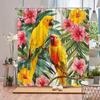 Papagei Duschvorhang Tukan Tropische Pflanze Tier Blume Blatt Ozean Flamingo Cartoon Polyesterstoff Badezimmerdeko Vorhänge