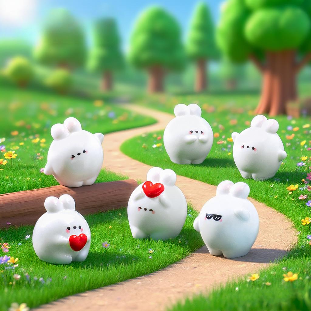 1 Set Cartoon White Rabbit Cat Miniatures Resin Animal Ornaments Fairy Garden Decoration Micro Landscape