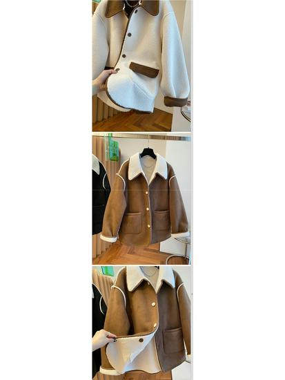 Plus Size Korean Style Reversible Lambswool Coat for Women, High-End Niche, Loose Fit, Lapel, Autumn/Winter