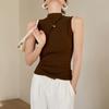 Francouzská košilková vesta pro ženy Volný kulatý výstřih Top bez rukávů ve tvaru I Nošený zvenku Spárovaný se základní košilí na jaro léto