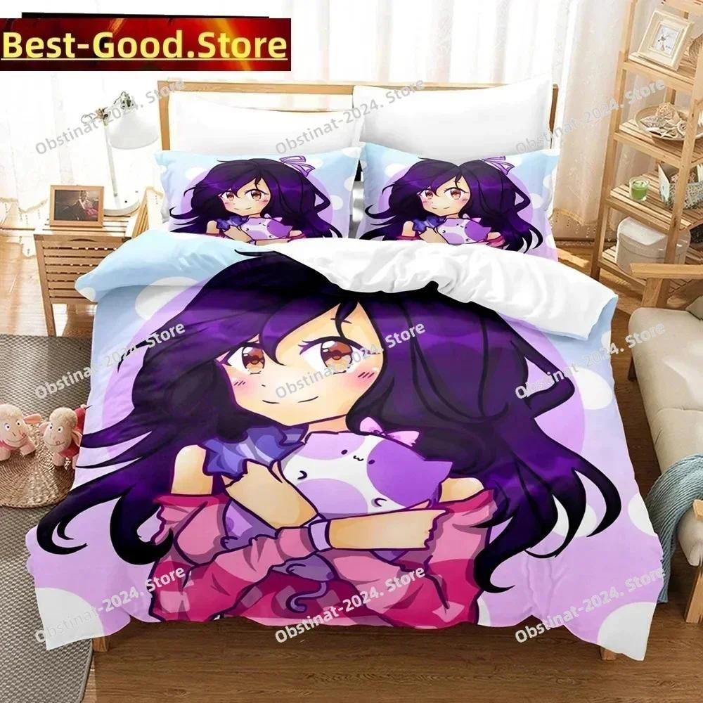 Set de lenjerie de pat 3D Anime Kawaii Fete Aphmaus Băieți Fete Dimensiune Twin Queen Față de plapumă Față de pernă Pat Copii Adulți Modă Textile pentru casă EU Single 135*200cm/53x79in 3pcs