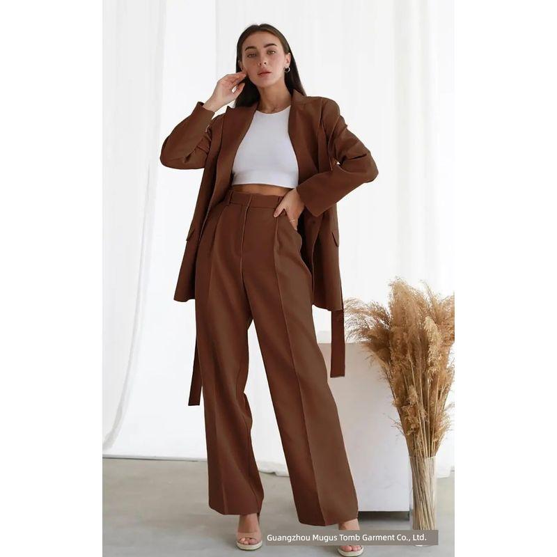 

European and American Women clothes Commuter Casual Suit Pants Trousers Female Casual Suit Women Pants Dark brown L